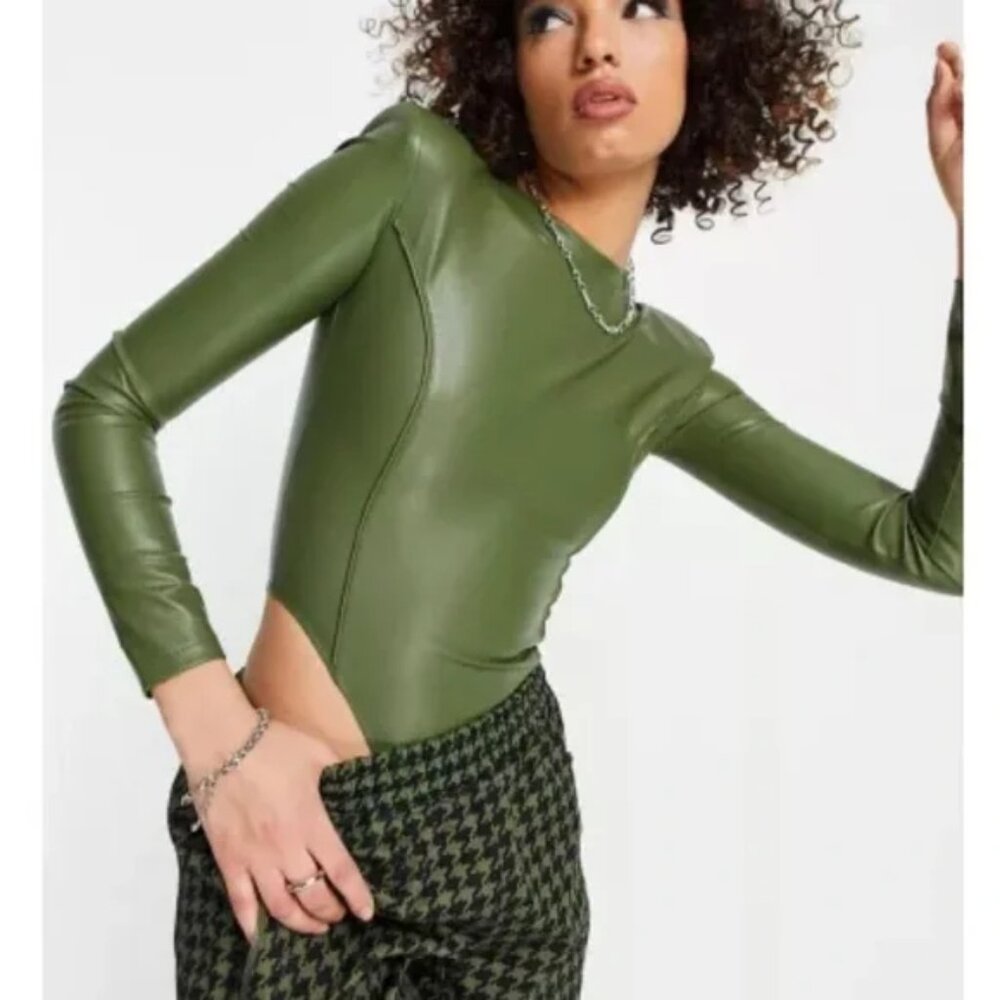 Adidas x Ivy Park Faux Leather Bodysuit Wild Pine Green Medium NWT